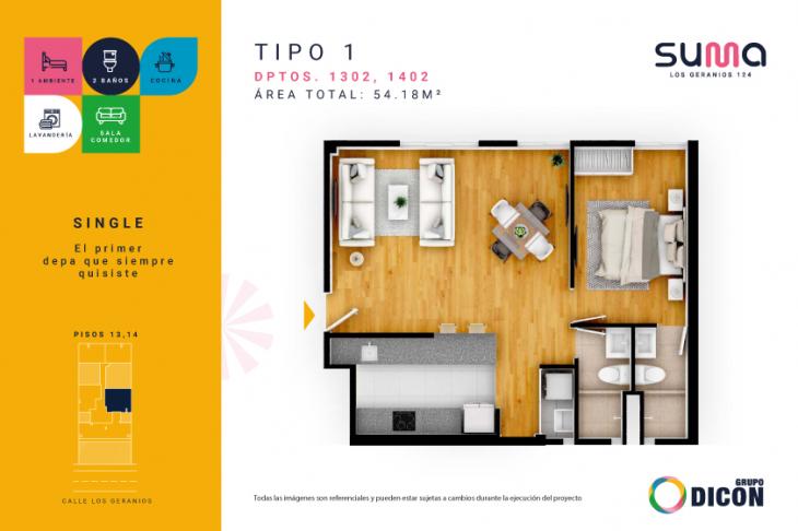Plano del modelo TIPO 2C del proyecto SUMA LOS GERANIOS 124 en San Isidro