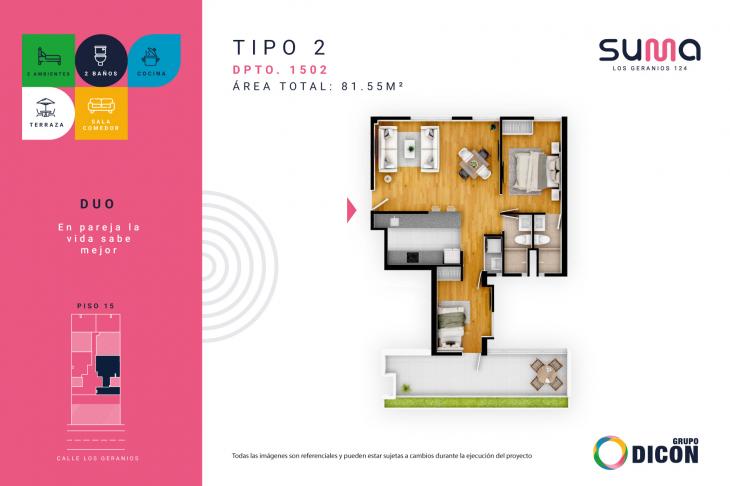 Plano del modelo TIPO 3E del proyecto SUMA LOS GERANIOS 124 en San Isidro