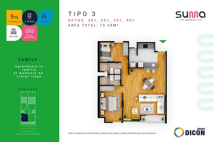 Plano del modelo TIPO 3B del proyecto SUMA LOS GERANIOS 124 en San Isidro