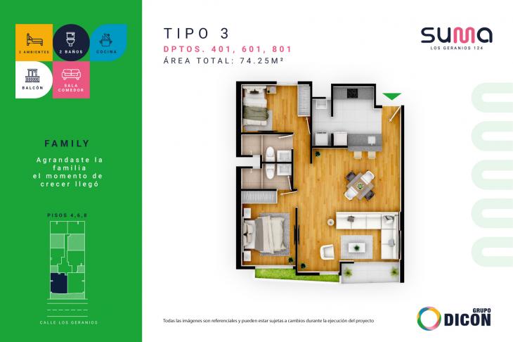 Plano del modelo TIPO 3B del proyecto SUMA LOS GERANIOS 124 en San Isidro