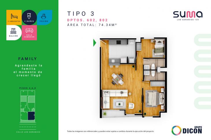 Plano del modelo TIPO 3C del proyecto SUMA LOS GERANIOS 124 en San Isidro