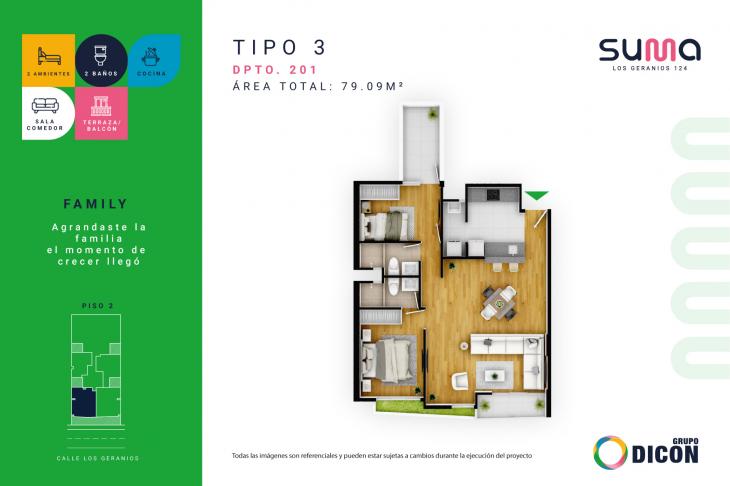 Plano del modelo TIPO 3D del proyecto SUMA LOS GERANIOS 124 en San Isidro