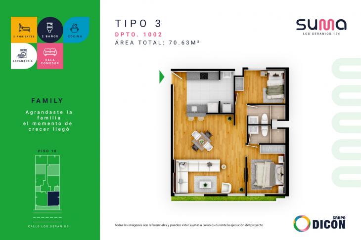 Plano del modelo TIPO 3 FAMILY del proyecto SUMA LOS GERANIOS 124 en San Isidro