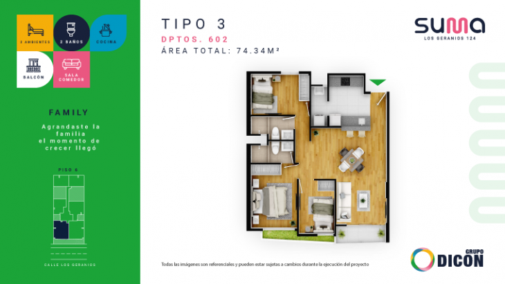 Plano del modelo TIPO 3C del proyecto SUMA LOS GERANIOS 124 en San Isidro