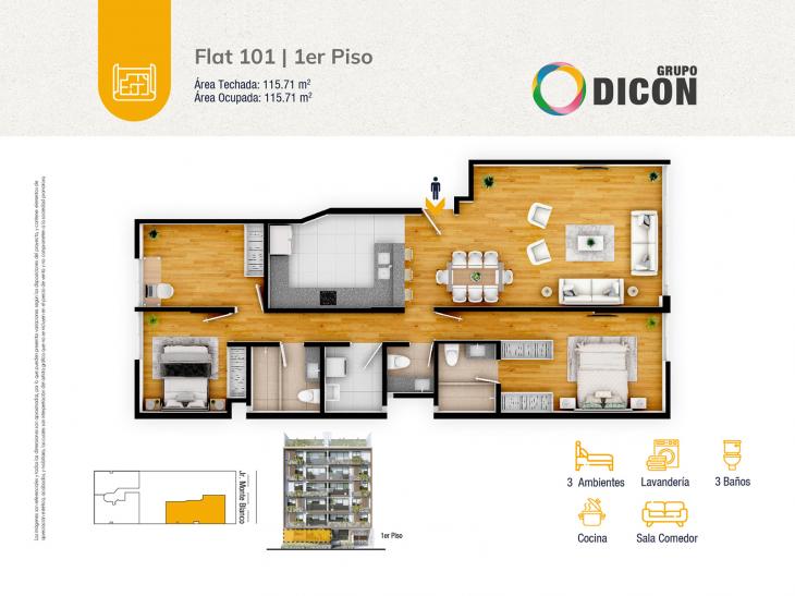 Plano del modelo A del proyecto DMONT MONTE BLANCO 256 en Santiago De Surco
