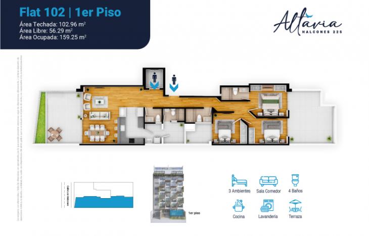 Plano del modelo B del proyecto RESIDENCIAL ALTAVIA en San Isidro