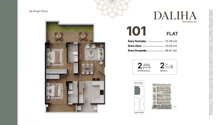 Plano del modelo A del proyecto DALIHA en Santiago De Surco