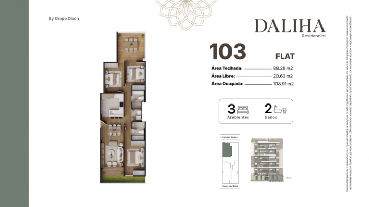 Plano del modelo C del proyecto DALIHA en Santiago De Surco