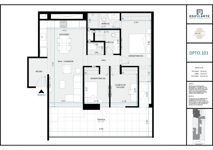 Plano del modelo 101 del proyecto JOSÉ GÁLVEZ 454 en Miraflores