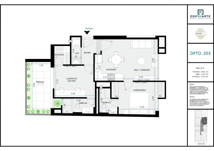 Plano del modelo 203 del proyecto JOSÉ GÁLVEZ 454 en Miraflores