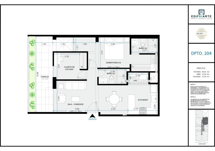 Plano del modelo 204 del proyecto JOSÉ GÁLVEZ 454 en Miraflores