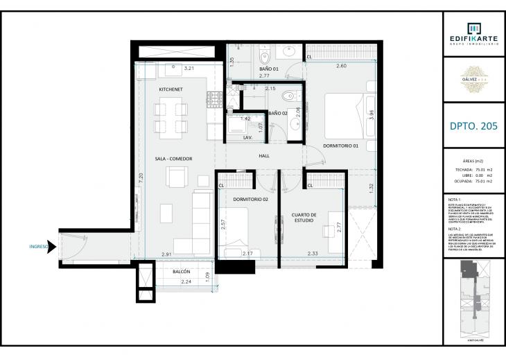 Plano del modelo 205 del proyecto JOSÉ GÁLVEZ 454 en Miraflores
