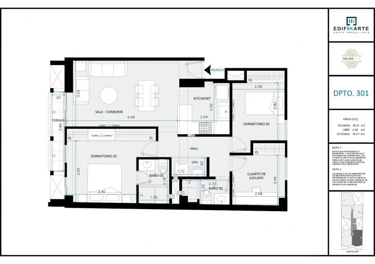 Plano del modelo 301 del proyecto JOSÉ GÁLVEZ 454 en Miraflores