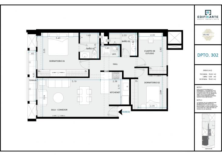 Plano del modelo 302 del proyecto JOSÉ GÁLVEZ 454 en Miraflores