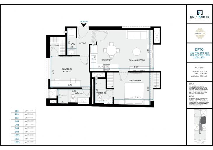 Plano del modelo X03 del proyecto JOSÉ GÁLVEZ 454 en Miraflores