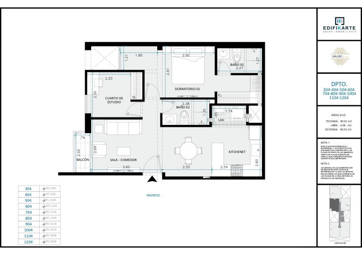 Plano del modelo X04 del proyecto JOSÉ GÁLVEZ 454 en Miraflores