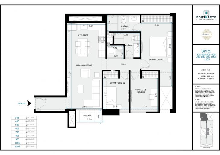 Plano del modelo X05 del proyecto JOSÉ GÁLVEZ 454 en Miraflores