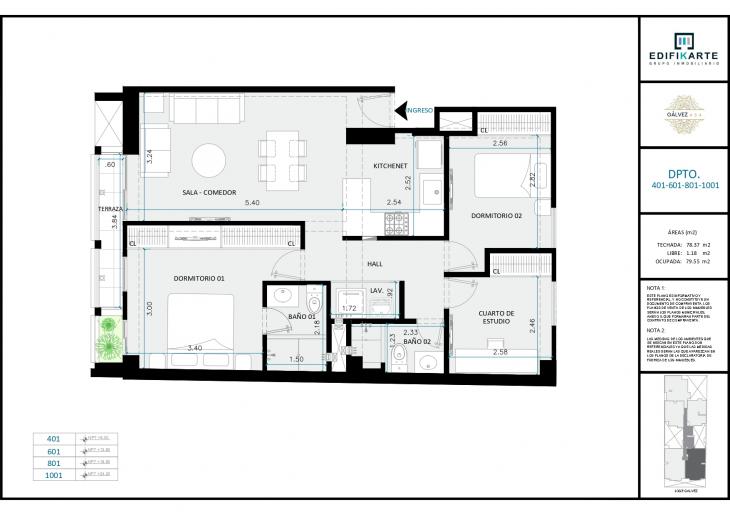 Plano del modelo X01 - A del proyecto JOSÉ GÁLVEZ 454 en Miraflores