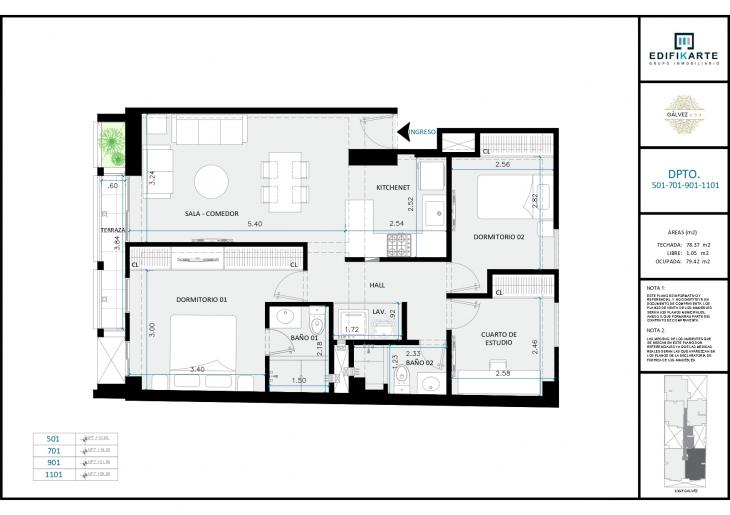 Plano del modelo X01 - B del proyecto JOSÉ GÁLVEZ 454 en Miraflores