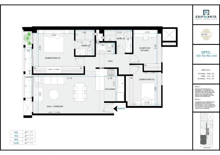 Plano del modelo X02 - B del proyecto JOSÉ GÁLVEZ 454 en Miraflores