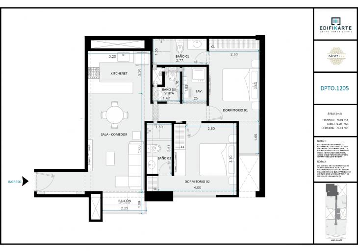 Plano del modelo 1205 del proyecto JOSÉ GÁLVEZ 454 en Miraflores