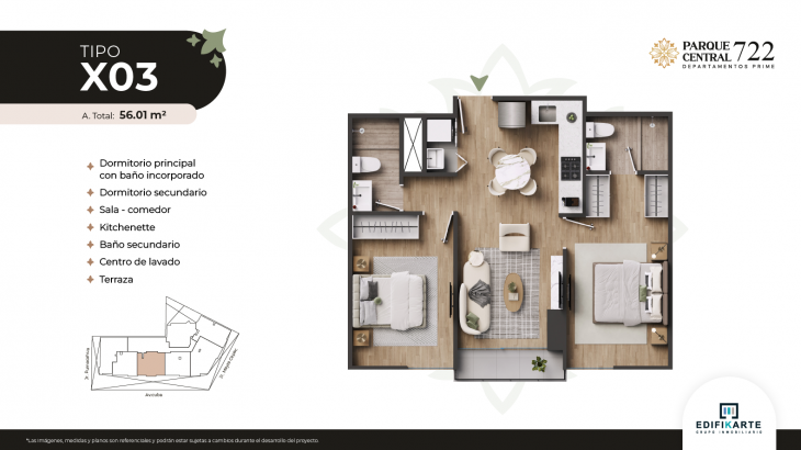 Plano del modelo Tipo X03 del proyecto Parque Central 722 en Jesus Maria