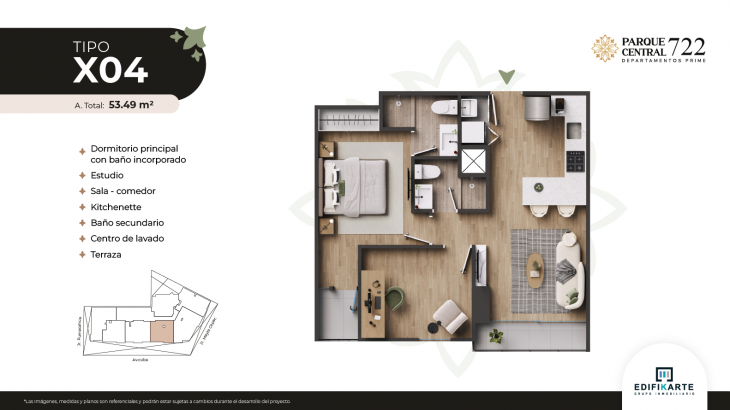 Plano del modelo Tipo X04 del proyecto Parque Central 722 en Jesus Maria