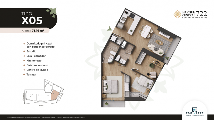 Plano del modelo Tipo X05 del proyecto Parque Central 722 en Jesus Maria