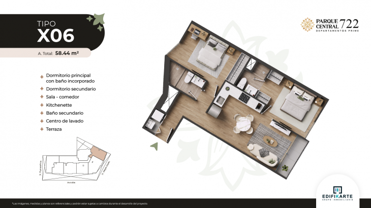 Plano del modelo Tipo X06 del proyecto Parque Central 722 en Jesus Maria