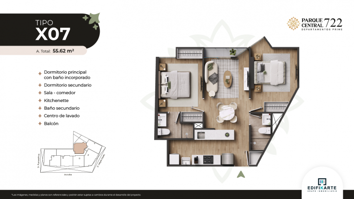 Plano del modelo Tipo X07 del proyecto Parque Central 722 en Jesus Maria