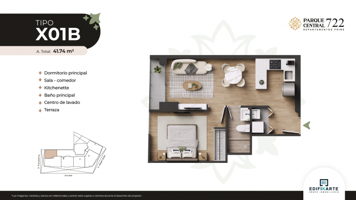 Plano del modelo Tipo X01B del proyecto Parque Central 722 en Jesus Maria