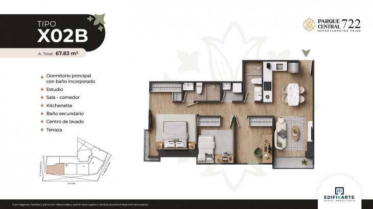 Plano del modelo Tipo X02B del proyecto Parque Central 722 en Jesus Maria