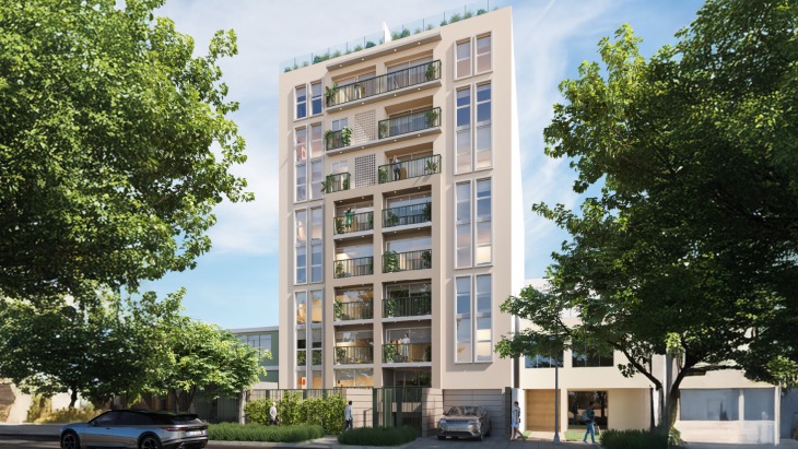 Fachada principal del proyecto Parque Bustamante en San Isidro