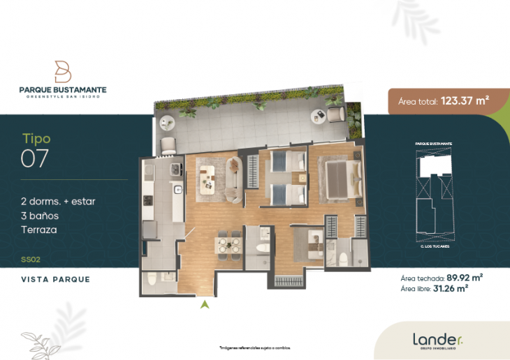 Plano del modelo XS02 del proyecto Parque Bustamante en San Isidro