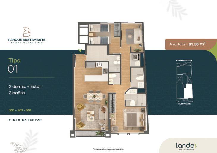 Plano del modelo X01 del proyecto Parque Bustamante en San Isidro