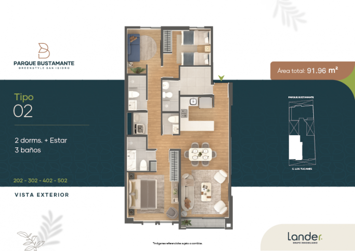Plano del modelo X02 del proyecto Parque Bustamante en San Isidro