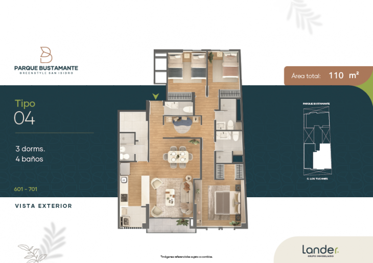 Plano del modelo X04 del proyecto Parque Bustamante en San Isidro