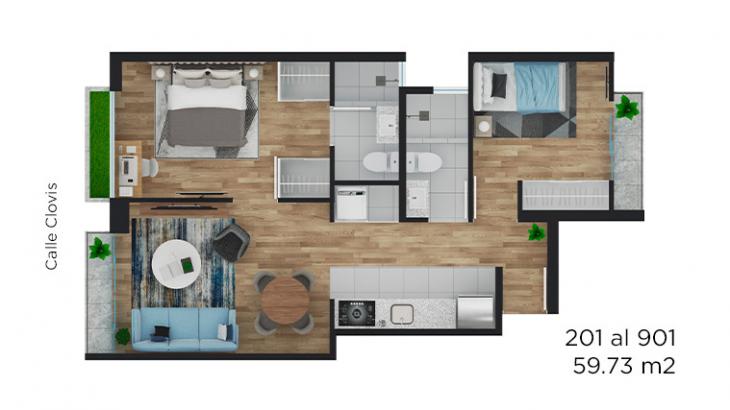 Plano del modelo TIPO D del proyecto MILANO en Pueblo Libre