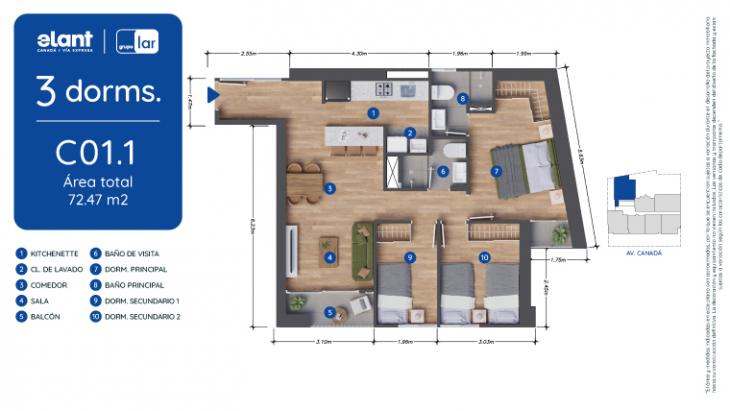Plano del modelo C01.1 del proyecto Elant | Fase 3 en La Victoria