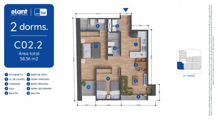 Plano del modelo C02.2 del proyecto Elant | Fase 3 en La Victoria