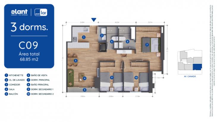 Plano del modelo C09 del proyecto Elant | Fase 3 en La Victoria