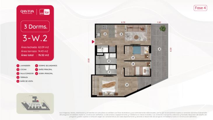 Plano del modelo 3-W.2 del proyecto QANTUA | FASE 4 en Cercado De Lima