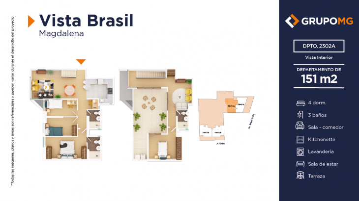 Plano del modelo A2 del proyecto VISTA BRASIL - MAGDALENA en Magdalena Del Mar