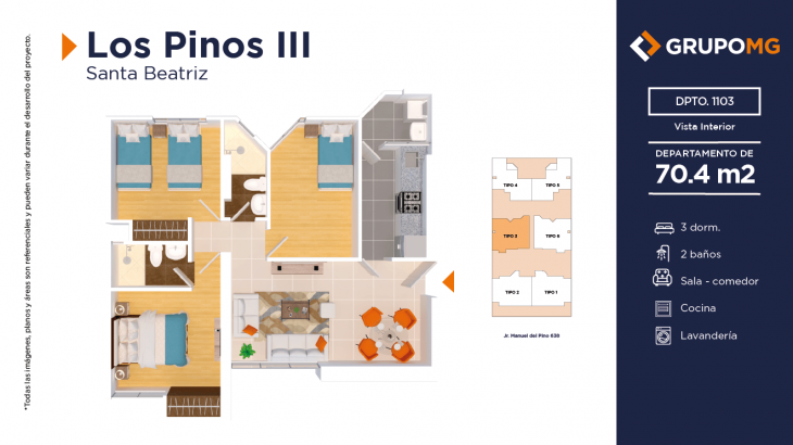 Plano del modelo TIPO 3 del proyecto LOS PINOS III -SANTA BEATRIZ en Cercado De Lima