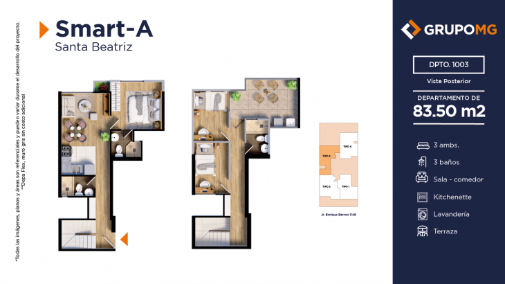 Plano del modelo TIPO 3 del proyecto SMART A - SANTA BEATRIZ en Cercado De Lima