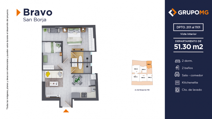Plano del modelo 1 del proyecto BRAVO - SAN BORJA en San Borja