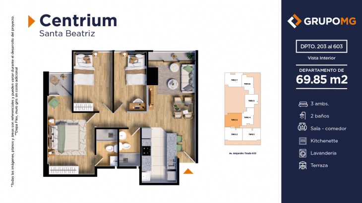 Plano del modelo 3a del proyecto CENTRIUM - SANTA BEATRIZ en Cercado De Lima