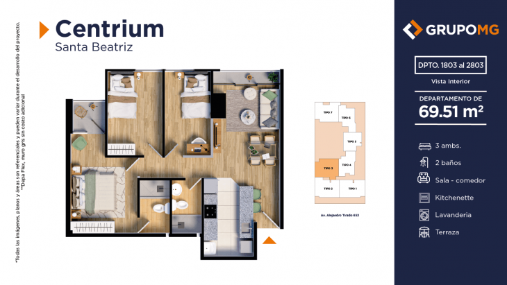 Plano del modelo 3f del proyecto CENTRIUM - SANTA BEATRIZ en Cercado De Lima