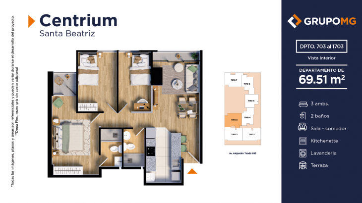 Plano del modelo 3 del proyecto CENTRIUM - SANTA BEATRIZ en Cercado De Lima