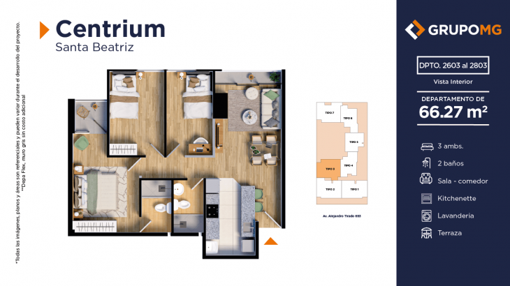Plano del modelo 3f del proyecto CENTRIUM - SANTA BEATRIZ en Cercado De Lima